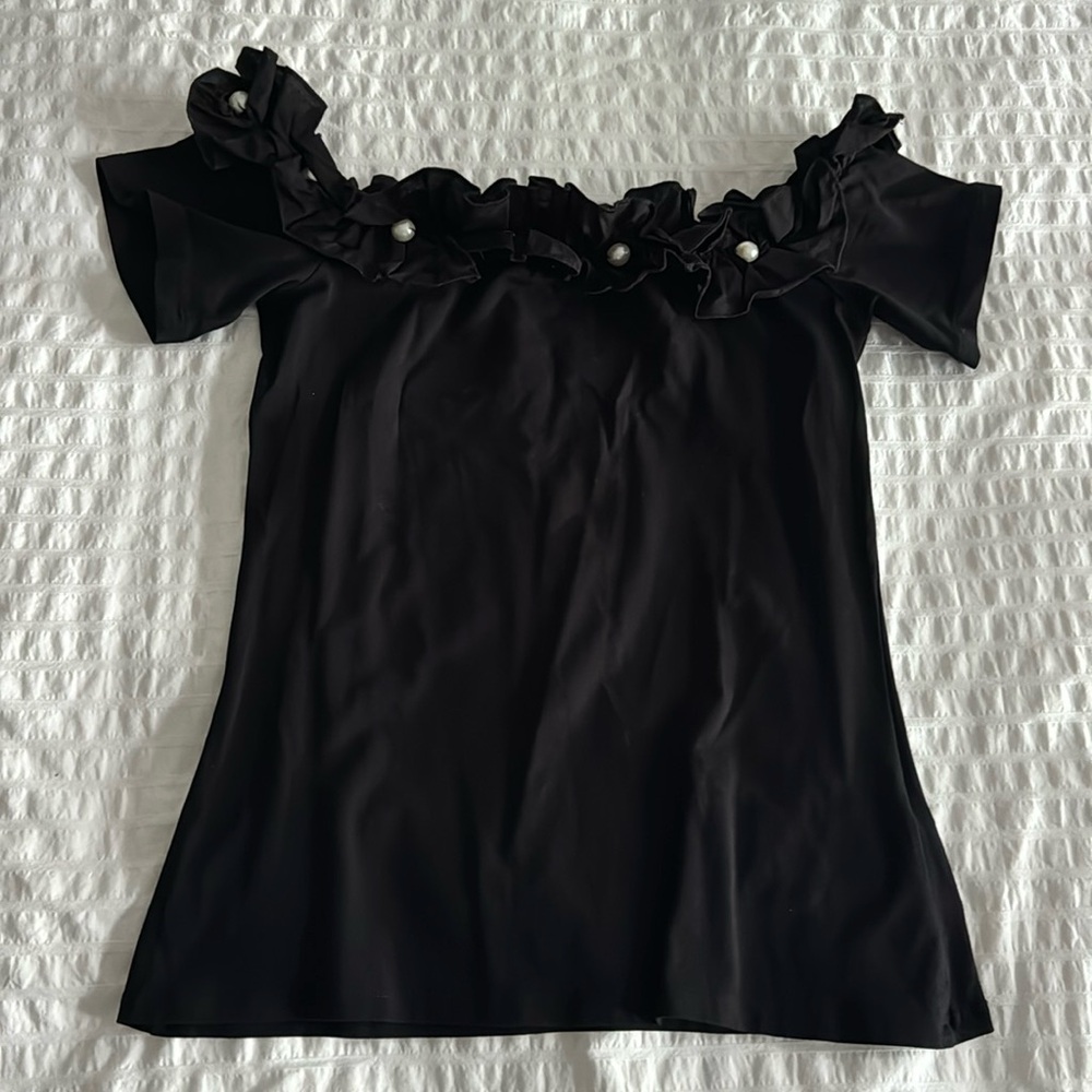 NWOT Dorothy Perkins off the shoulder pearl embroidered t shirt top sz 4